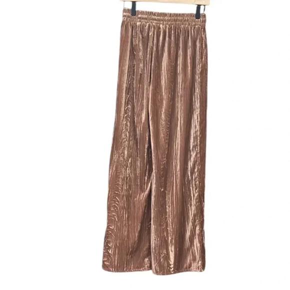 Blue B Pleated Crushed Velvet Pull-On Wide Leg Pants Carmel Small - Picture 4 of 10